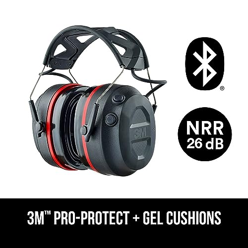 3M Pro-Protect + Gel Cushions Electronic Hearing Protector, Noise Reduction Rating (NRR) 26 dB, Bluetooth Ear Muffs, High-Fidelity Speakers & Integrated Microphone, Premium Gel Cushions (90545-SIOC)