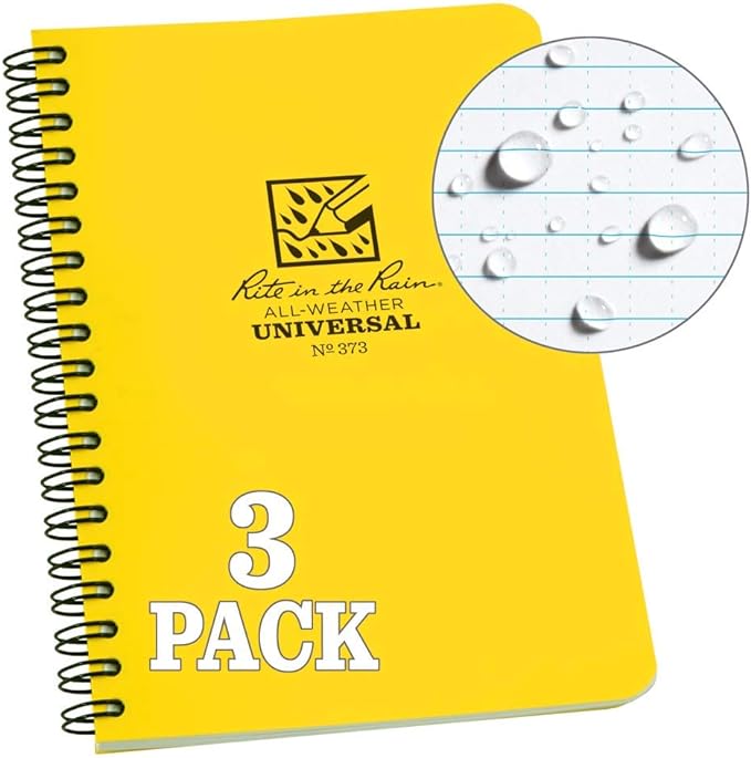 Rite in the Rain Weatherproof Side Spiral Notebook, 4.625" x 7", Yellow Cover, Universal Pattern, 3 Pack (No. 373L3)