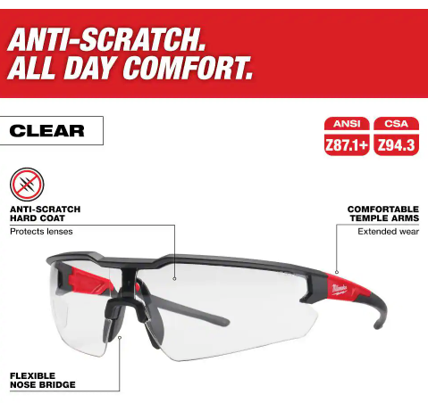 Safety Glasses with Clear Anti-Scratch Lenses (3-Pack)